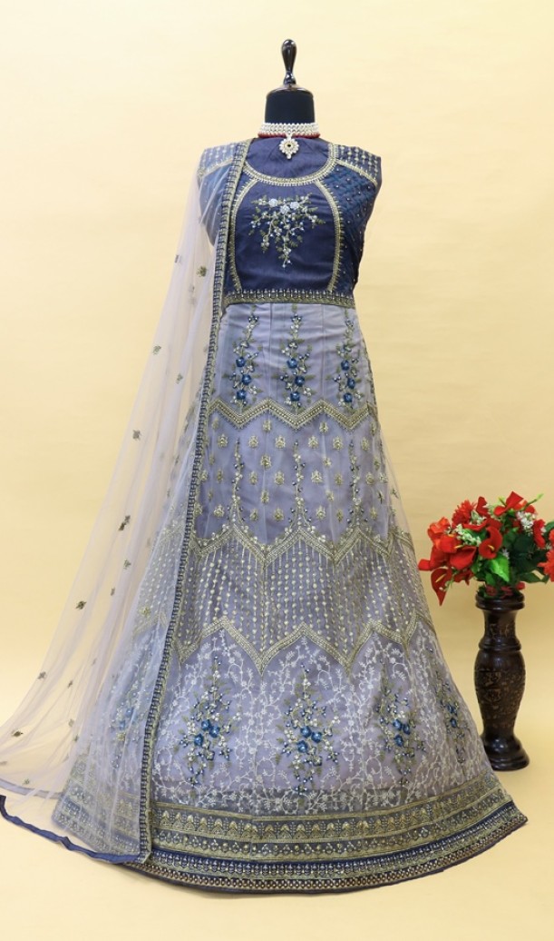 Net Festive Lehenga with Embroidered work