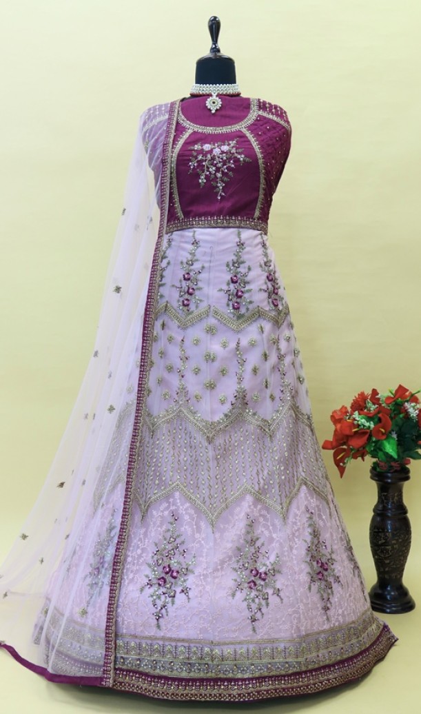 Net Festive Lehenga with Embroidered work