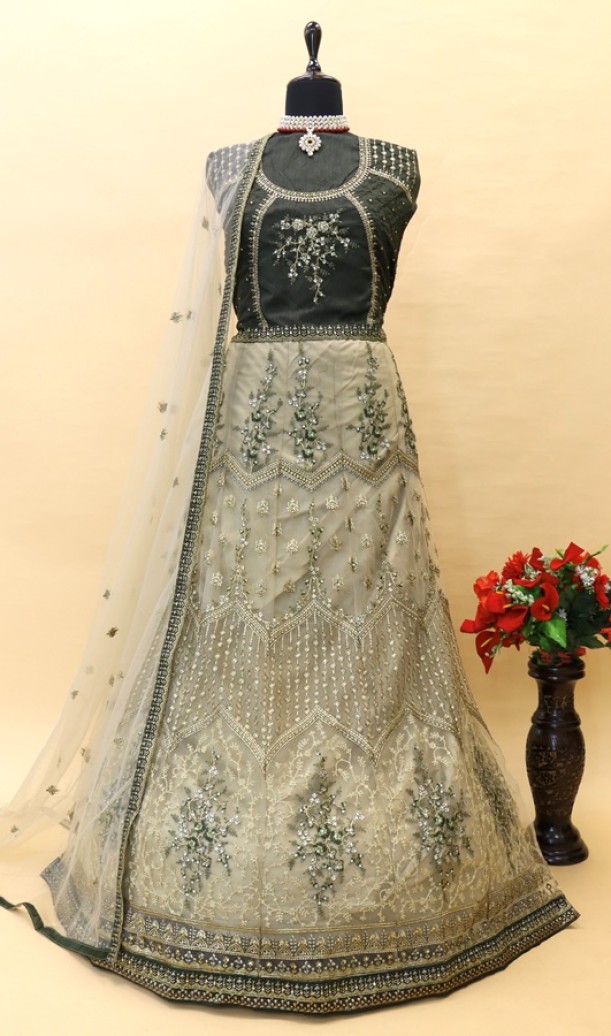 Net Festive Lehenga with Embroidered work