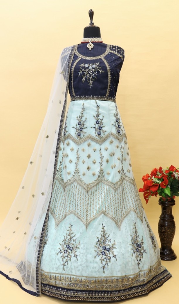 Net Festive Lehenga with Embroidered work