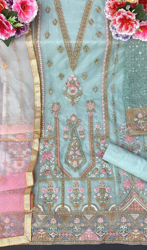 Heavy Organza With Heavy Embroidery Sequence Work Suit Heavy Organza With Heavy Embroidery Sequence Work Suit