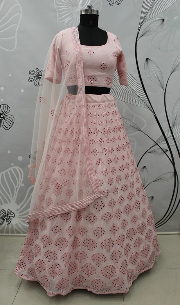 Pink Georgette A-Line Bridesmaid Lehenga