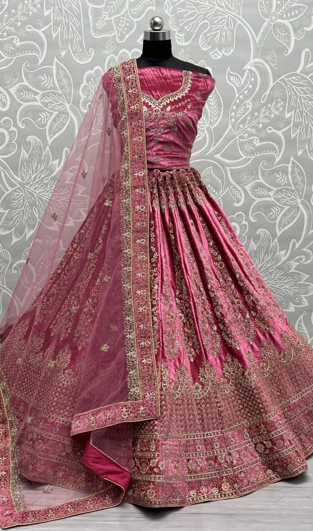 Embroidery Velvet Lehenga Choli In Pink
