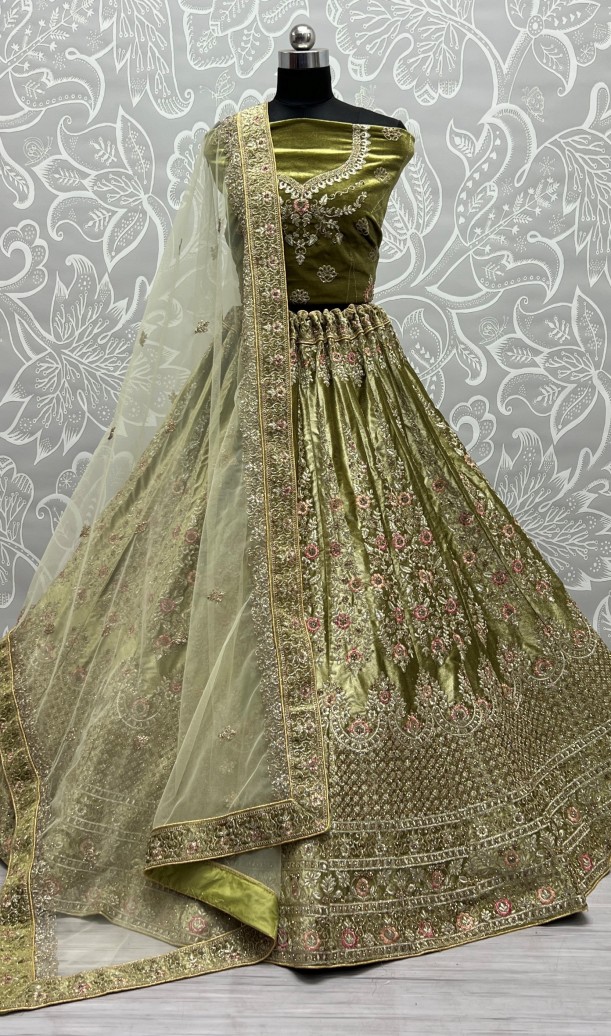 Embroidery Velvet Lehenga Choli In Pink