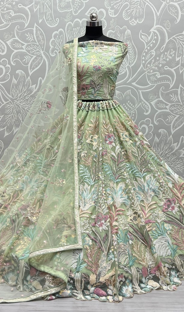 PISTA Perfect sequins matching with cotton thread embroidered designer Lehengacholi 