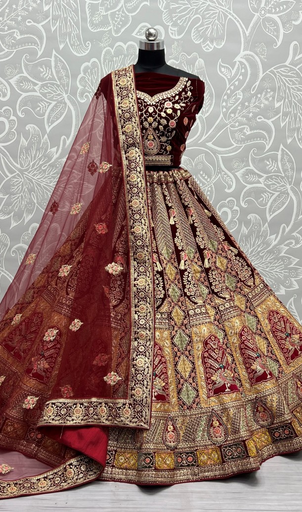 Multi Patterns Work with different patch embroidered Lehenga choli