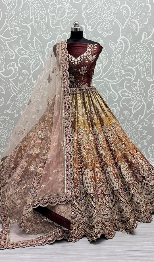 Padded Velvet Crafted Designer Embroidered with sequins Touch up Lehengacholi 