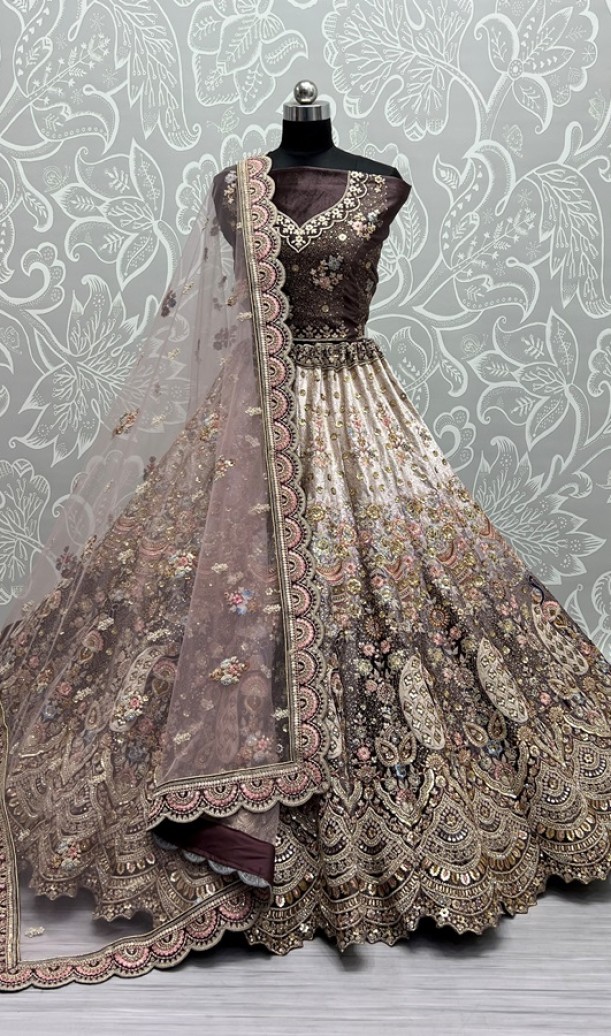 Padded Velvet Crafted Designer Embroidered with sequins Touch up Lehengacholi 