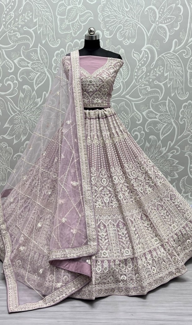 Five Meter Flaired Cotton Thread and sequins Embroidered Designer Lehengacholi 