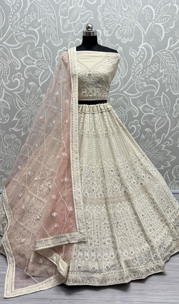 Five Meter Flaired Cotton Thread and sequins Embroidered Designer Lehengacholi 