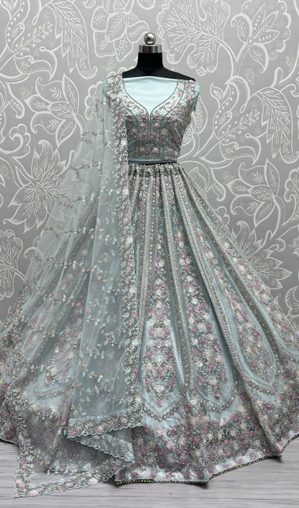 Pastel Sequins Combine Flower Pattern Exceptionally Designed Lehengacholi 