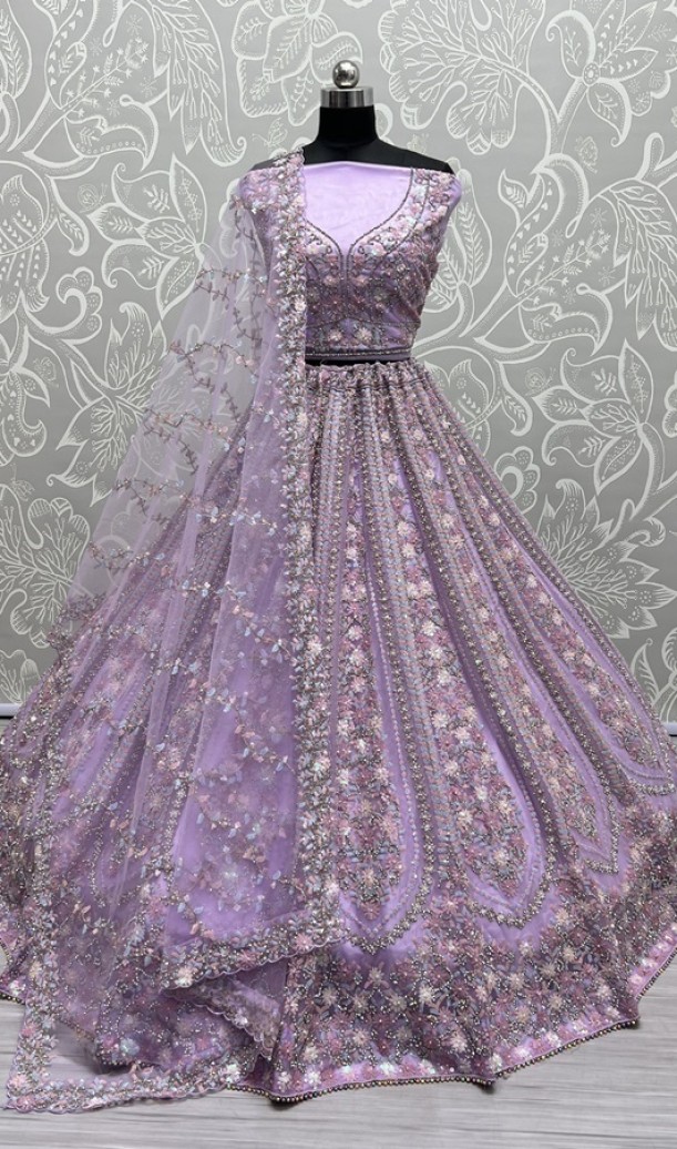 Pastel Sequins Combine Flower Pattern Exceptionally Designed Lehengacholi 