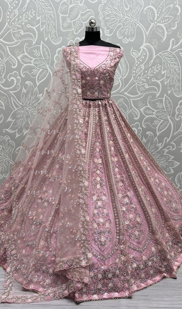 Pastel Sequins Combine Flower Pattern Exceptionally Designed Lehengacholi 