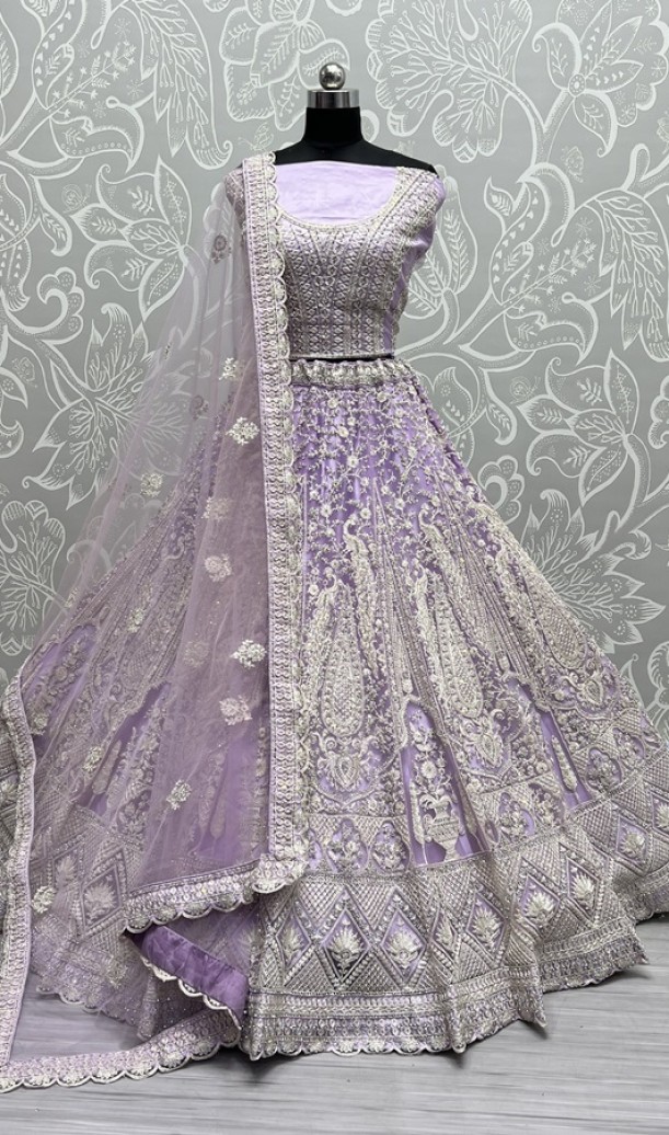 Five meter plus flair peacock pattern embroidered partywear Lehengacholi 