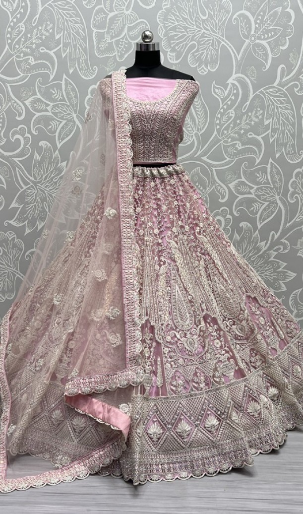 Five meter plus flair peacock pattern embroidered partywear Lehengacholi 