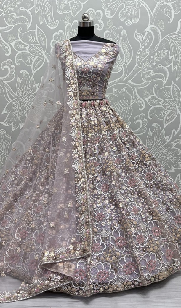 Finely Arranged Multi Color Sequins with Zari Embroidery Designed Partywear Lehengacholi 