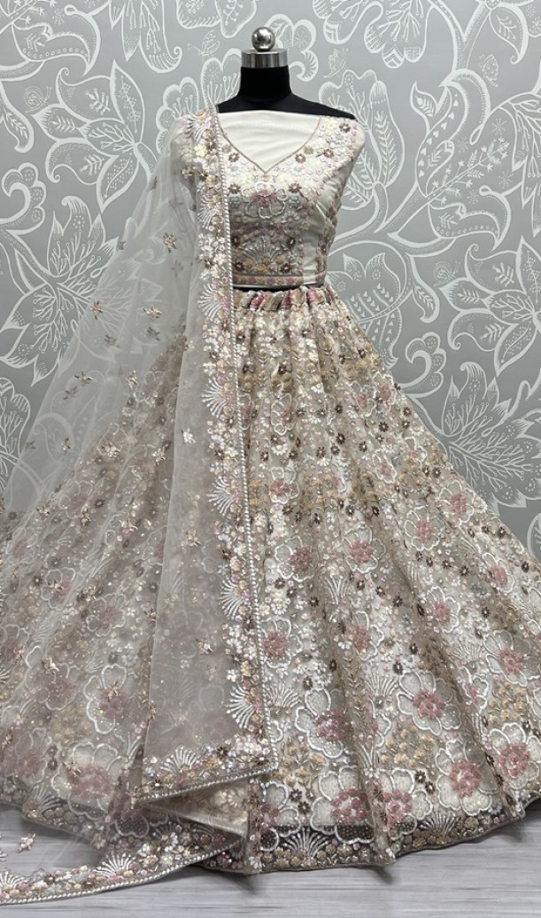 Finely Arranged Multi Color Sequins with Zari Embroidery Designed Partywear Lehengacholi 