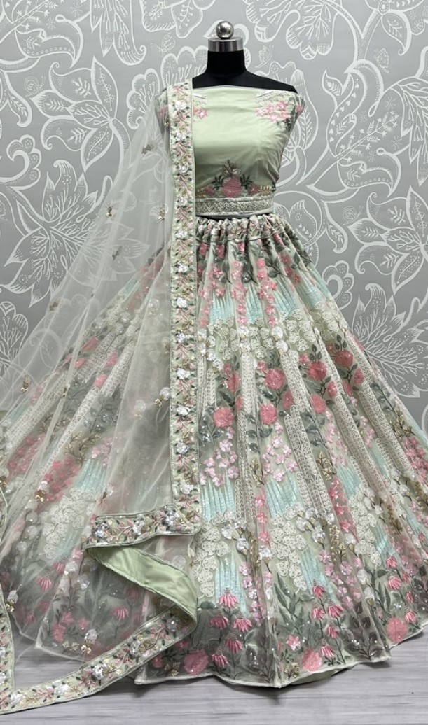 Fancy Designed Embedded with Rainbow Sequins and Metalic Zari work Exclusive Party wear Lehengacholi 
