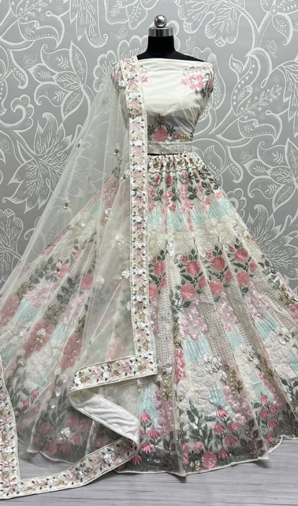 Fancy Designed Embedded with Rainbow Sequins and Metalic Zari work Exclusive Party wear Lehengacholi 
