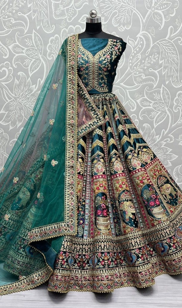 Handwork Velvet Crafted 4.5 Meter Flair Exclusive Party wear Lehengacholi