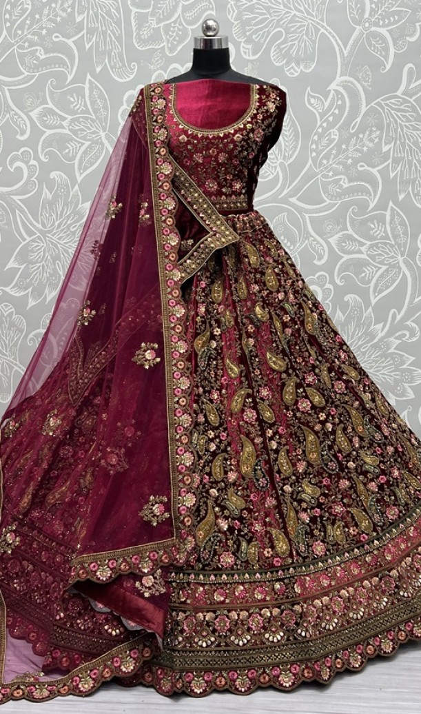 Heavy lace work and combine velvet patch embroidery double dupatta Lehengacholi