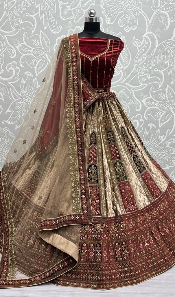 Double Dupatta lehenga choli in velvet  Multi color Patch Work