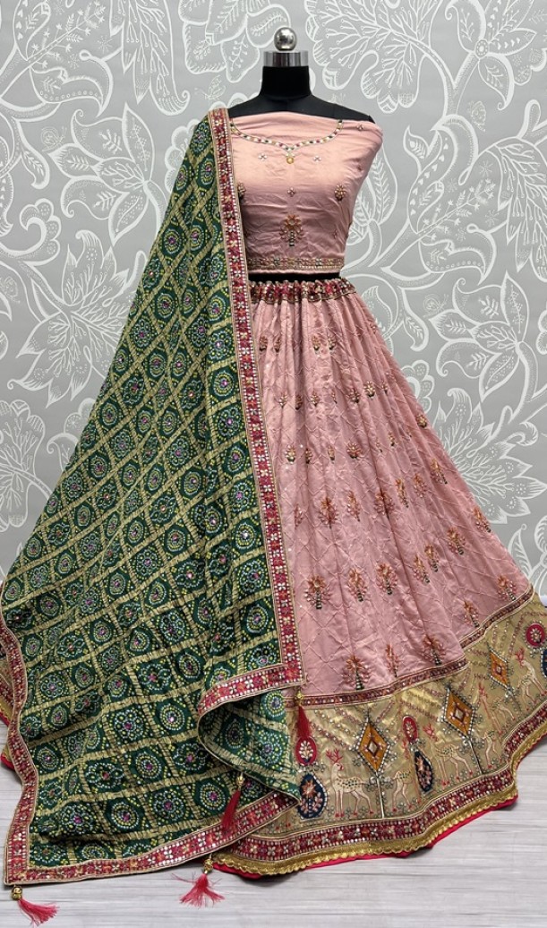 Gadhwal silk Crafted Bandhani print Dupatta Lehengacholi