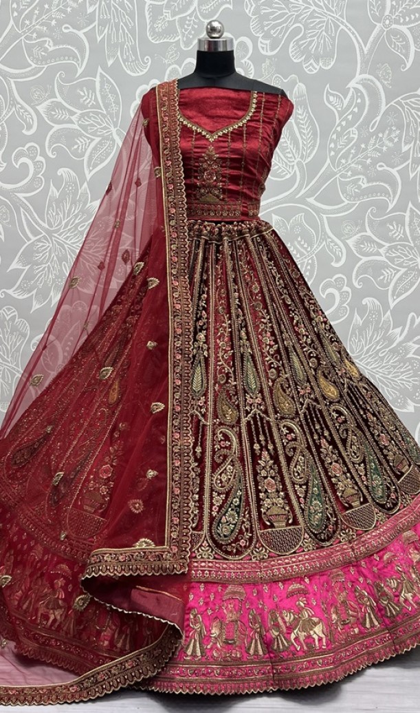 Heavy Embroidery Lace work and Velvet patch work Lehenga choli