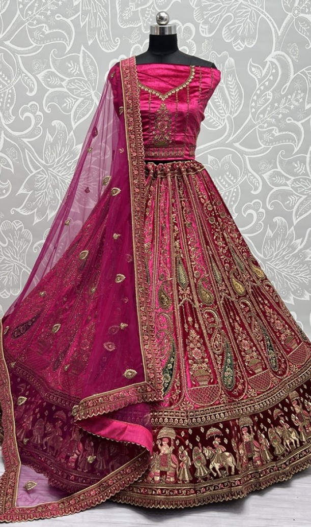 Heavy Embroidery Lace work and Velvet patch work Lehenga choli