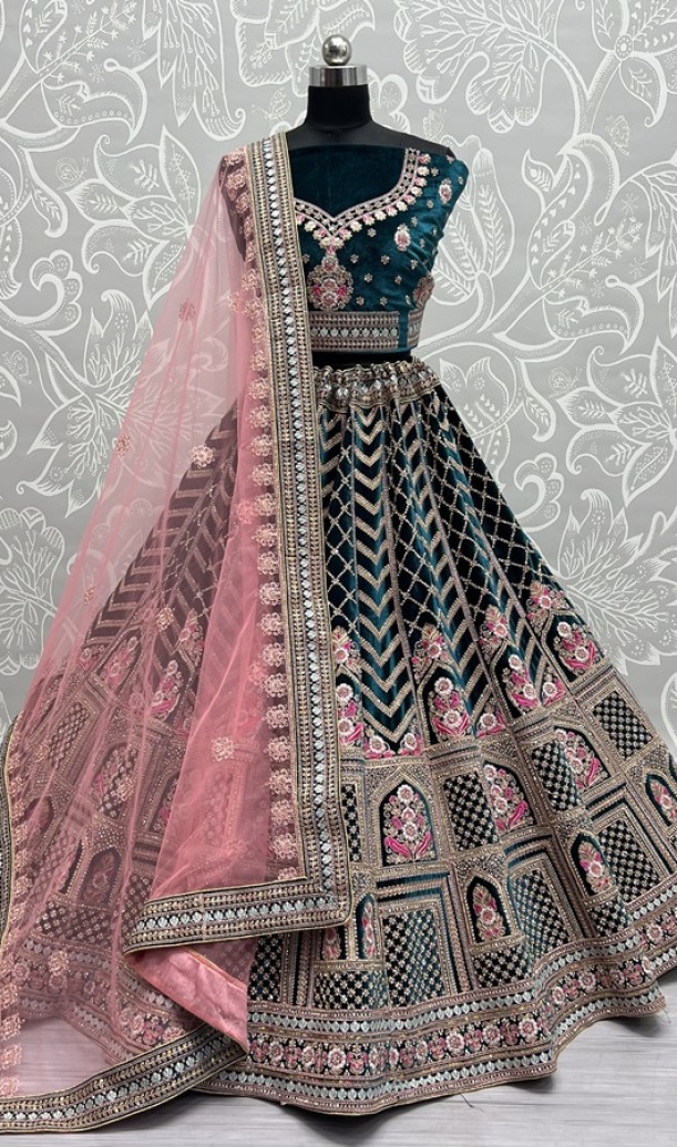 Dori and zircon diamond work beautiful color range Lehengacholi