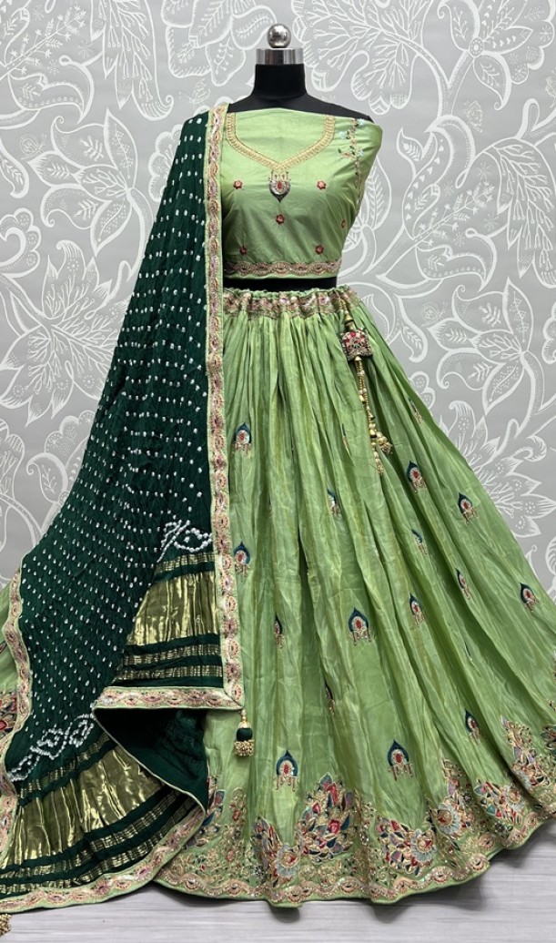 Pure bandhani dupatta with Gadhwal silk Lehengacholi 