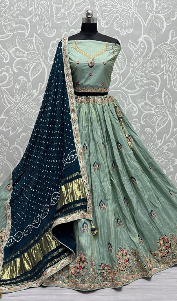 Pure bandhani dupatta with Gadhwal silk Lehengacholi 