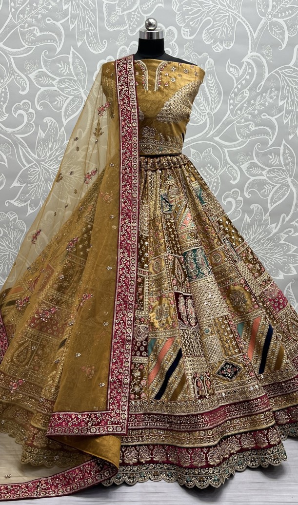 Exclusive Pattern of Bridal Lehengacholi in Beautiful color Range with heavy Dupatta