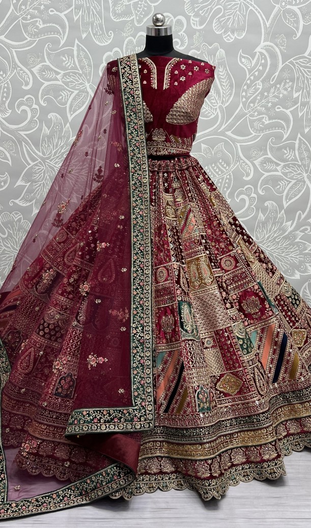 Exclusive Pattern of Bridal Lehengacholi in Beautiful color Range with heavy Dupatta