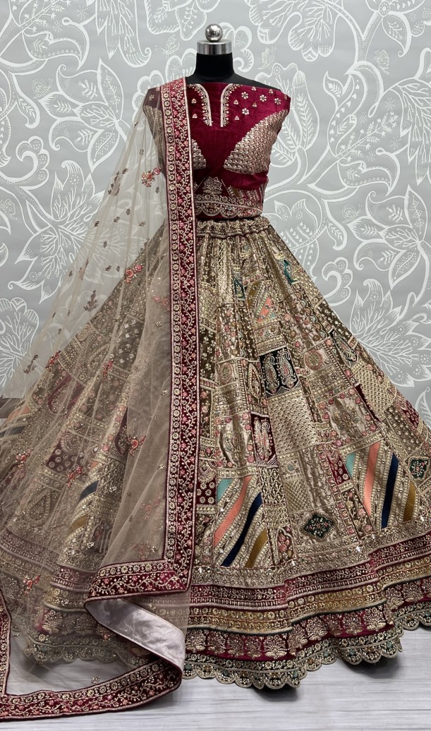 Velvet Bridal Lehengacholi in Beautiful color Range with heavy Dupatta 