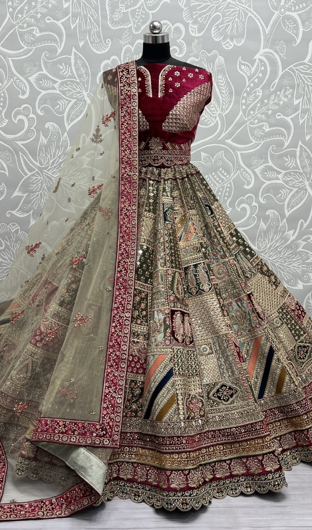 Velvet Bridal Lehengacholi in Beautiful color Range with heavy Dupatta 