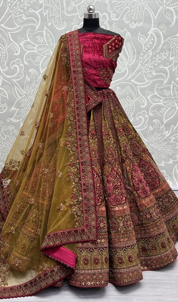 Fabulous Matching Thread Embroidered Crafted Designer six meter flair Bridal Lehengacholi