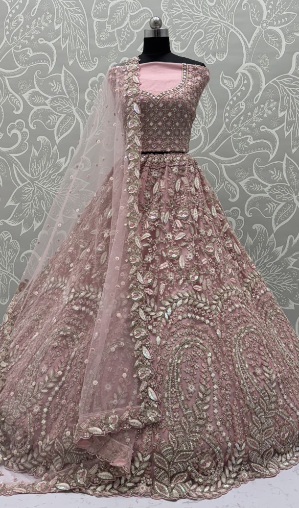 Rainbow Sequins and Pink Dori Embroidery combine Beautiful Eye-Catchy Lehenga Choli 