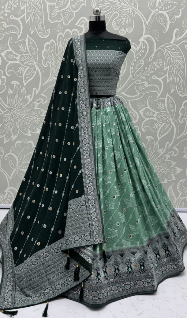 Graceful Pattern Green Eye-Catchy Color range Sober wedding wear lehenga choli