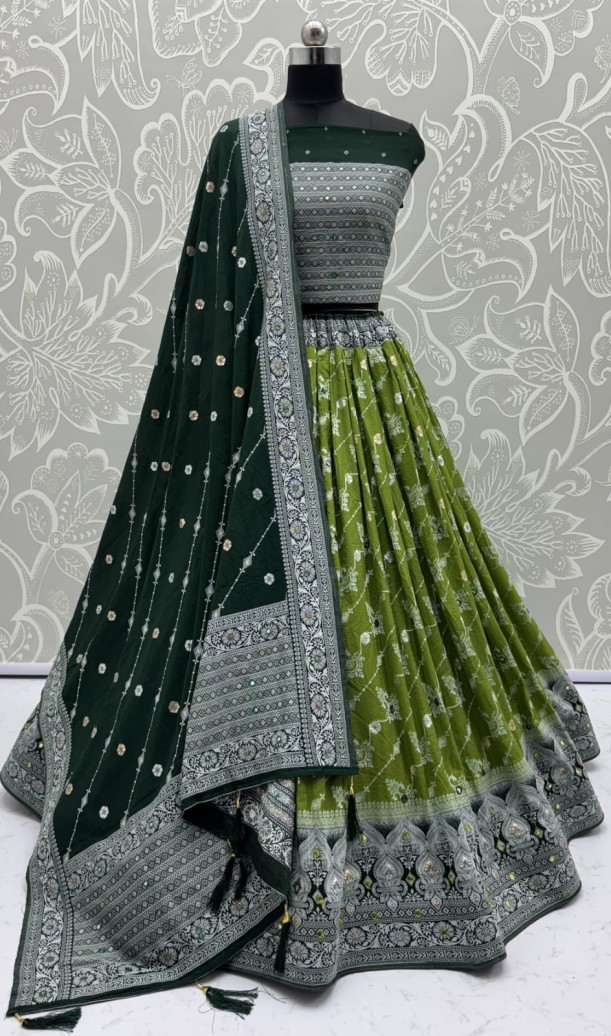Graceful Pattern Light Green Eye-Catchy Color range Sober wedding wear lehenga choli 