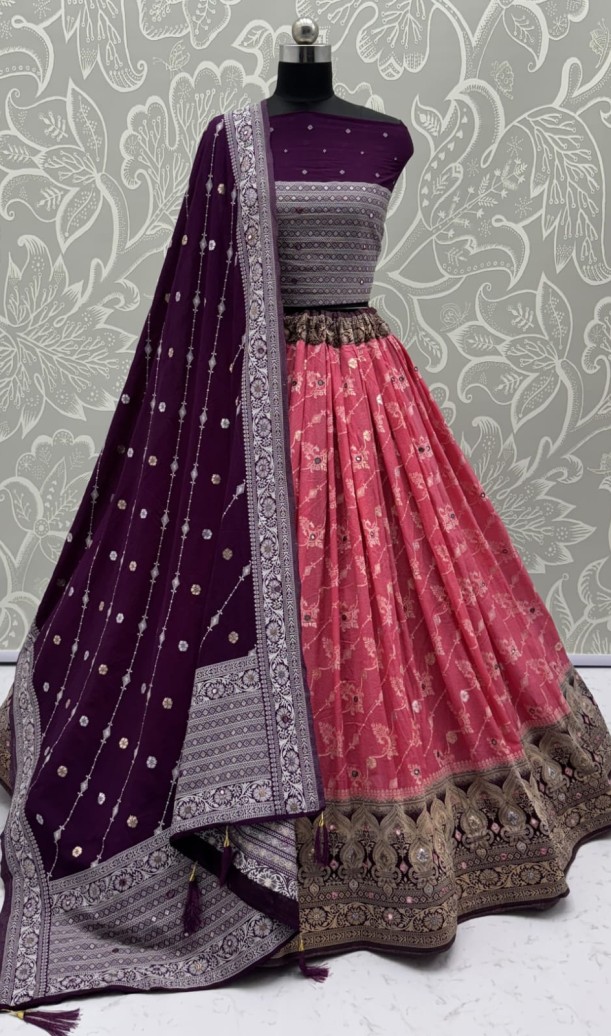 Graceful Pattern Pink Eye-Catchy Color range Sober wedding wear lehenga choli 