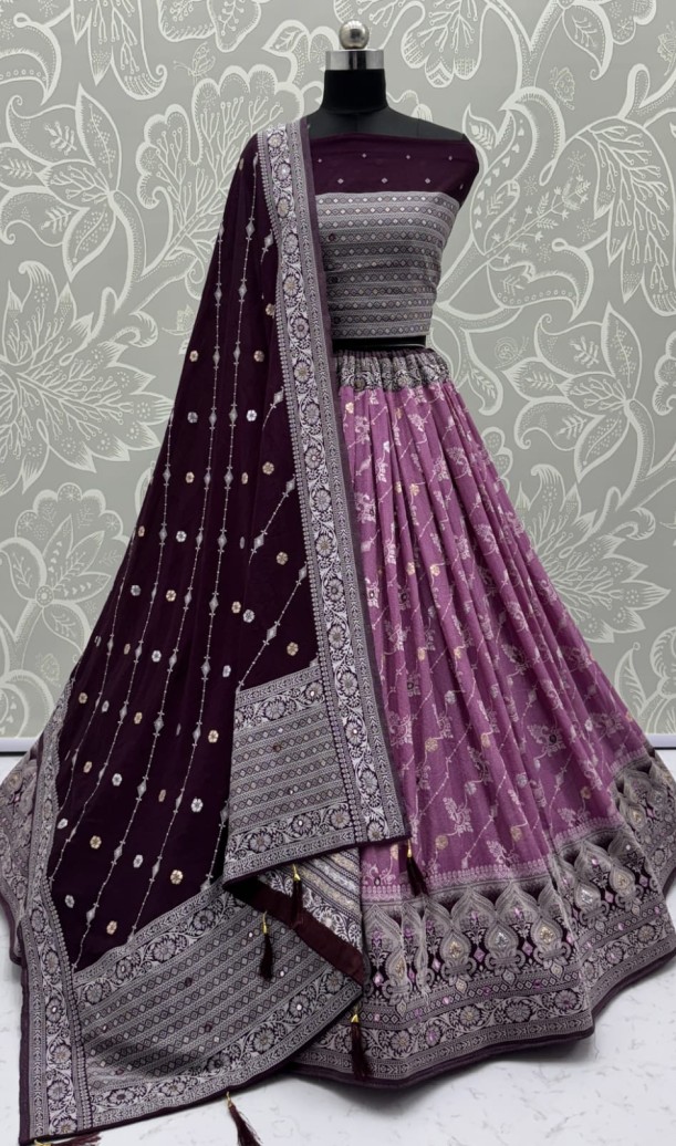 Graceful Pattern Purple Eye-Catchy Color range Sober wedding wear lehenga choli 