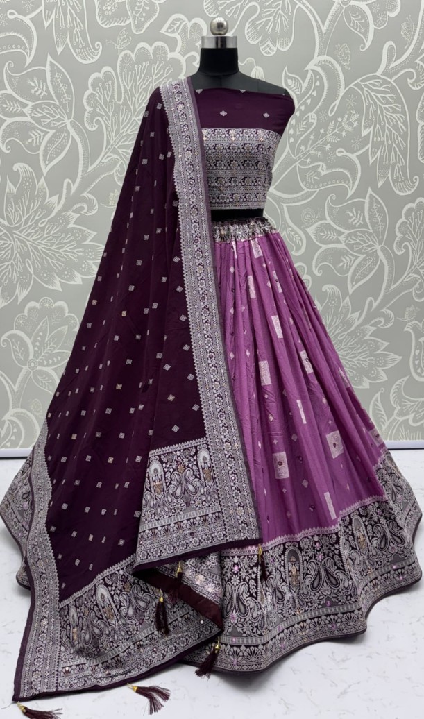 Eye-Catchy Magenta Color range Sober Work Georgette Fabric wedding wear lehenga choli 