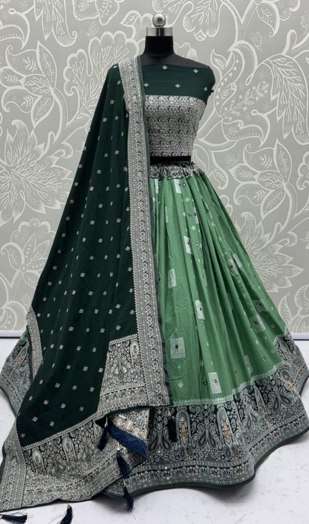 Eye-Catchy Green Color range Sober Work Georgette Fabric wedding wear lehenga choli 