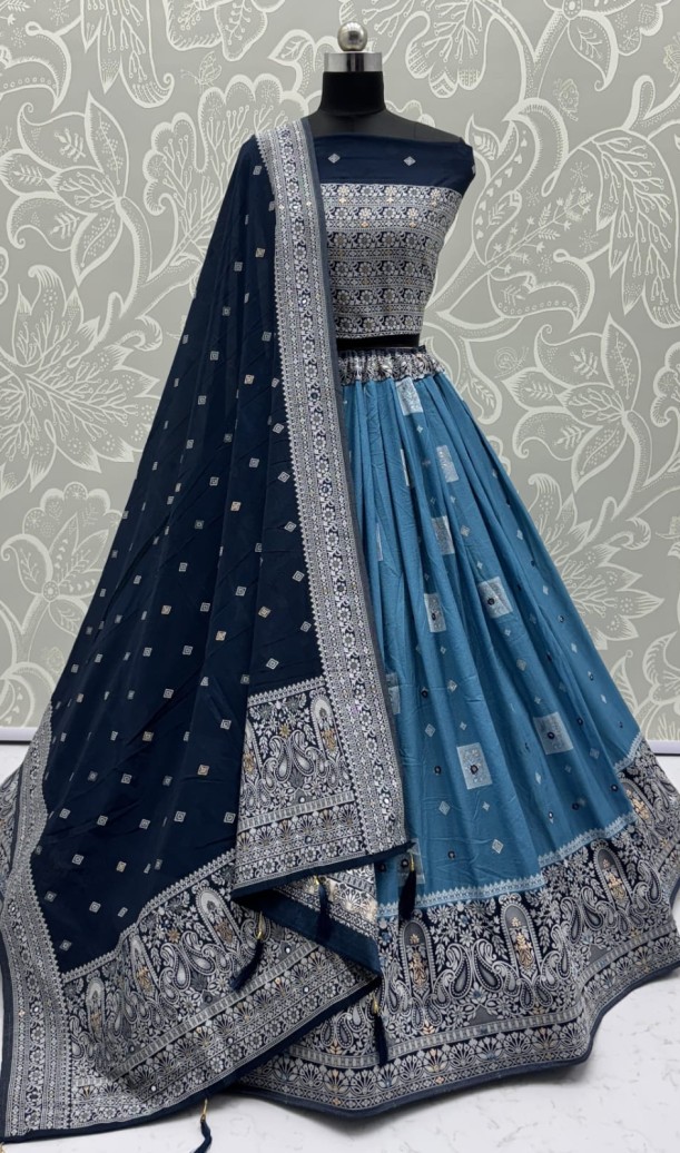 Eye-Catchy Color Blue range Sober Work Georgette Fabric wedding wear lehenga choli 