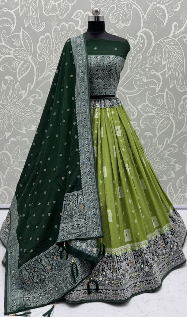 Eye-Catchy Color Green range Sober Work Georgette Fabric wedding wear lehenga choli 