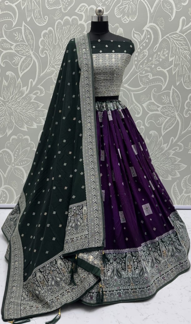 Eye-Catchy Color Purple range Sober Work Georgette Fabric wedding wear lehenga choli 