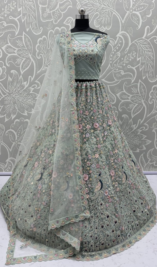 Stunning Peacock Blue Embroidered Crafted Partywear Lehenga Choli with dupatta and blouse 