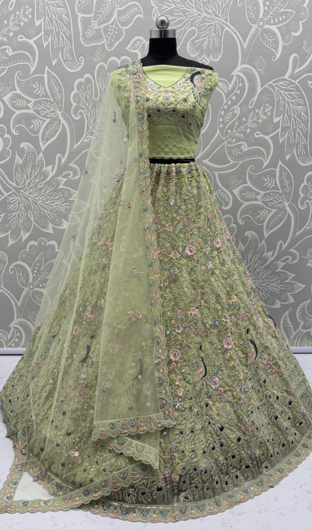 Stunning Peacock Green Embroidered Crafted Partywear Lehenga Choli with dupatta and blouse 