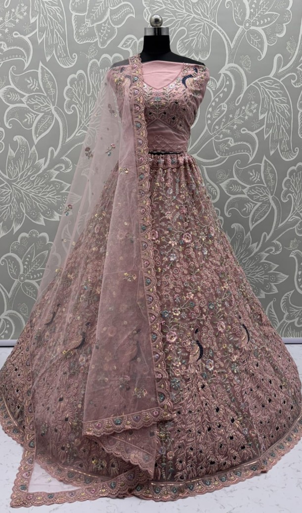 Stunning Peacock Pink Embroidered Crafted Partywear Lehenga Choli with dupatta and blouse 